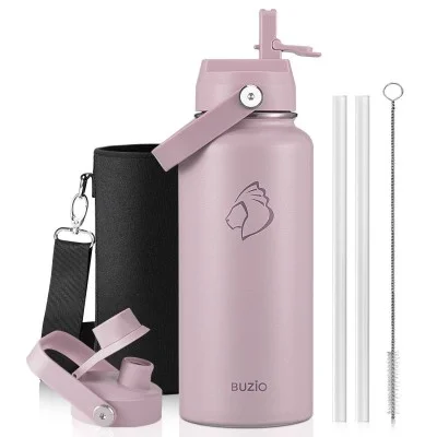 Buzio Duet Series Water Bottle with 2 Lids and Sleeve 1L - Purple
